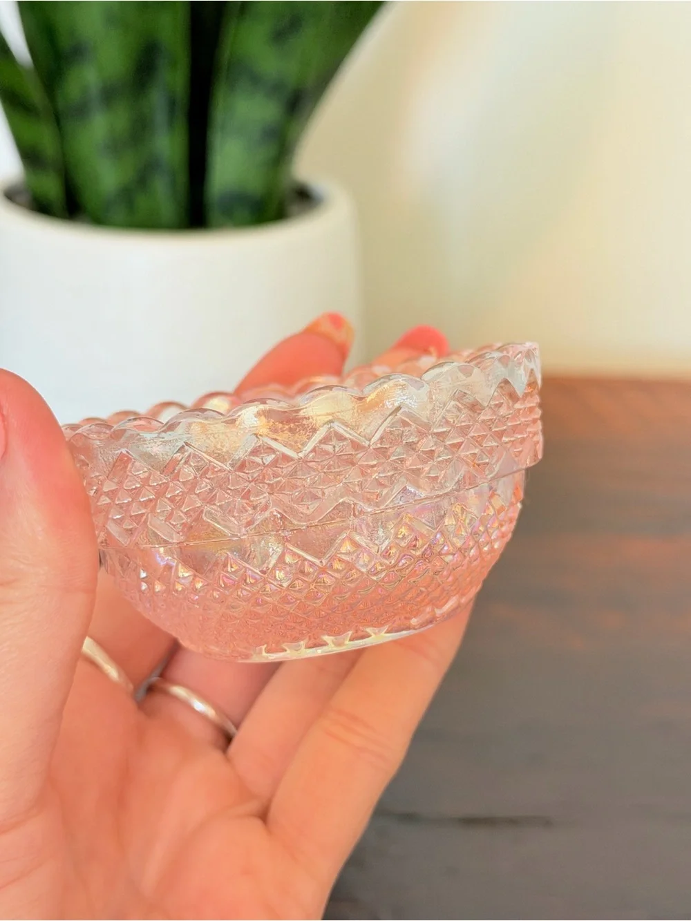 Vintage Salt Dip Pink Iridescent Glass by Mosser